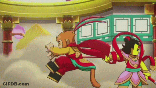 Monkey And Woman Fighting In Cartoon Scene GIF