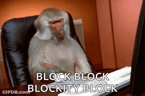 Monkey At Desk Saying Block Block Blockity Block GIF