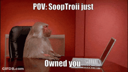 Monkey At Desk With Laptop Caption POV Soaptroii Just Owned You GIF