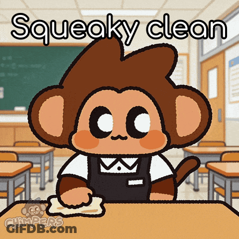 Monkey Cleaning Desk Squeaky Clean GIF