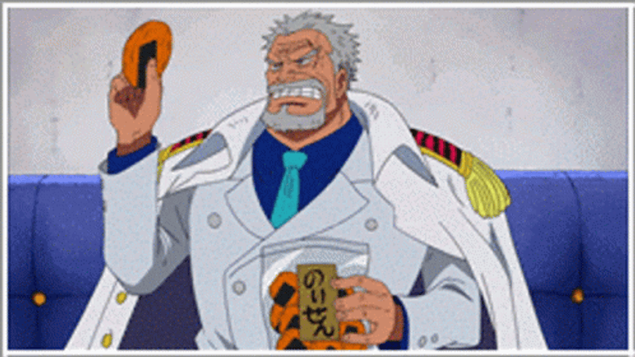 Monkey D. Garp Eating Rice Crackers GIF