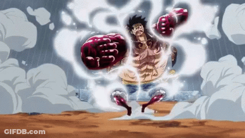 Monkey D Luffy From One Piece Is A Very Muscular Man With A Lot Of Muscles On His Arms And Legs . GIF