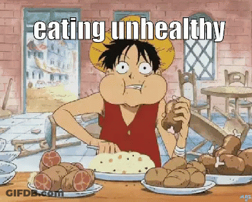 Monkey D Luffy From One Piece Is Eating Unhealthy Food At A Restaurant GIF