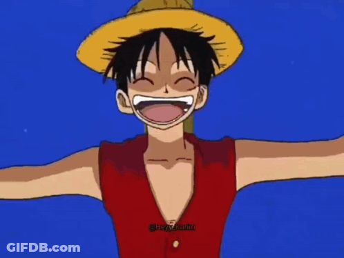 Monkey D Luffy From One Piece Is Smiling With His Arms Wide Open GIF