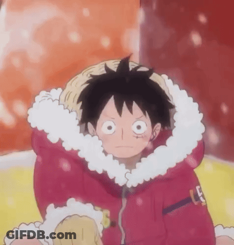 Monkey D Luffy From One Piece Is Wearing A Pink Jacket With A Fur Collar . GIF