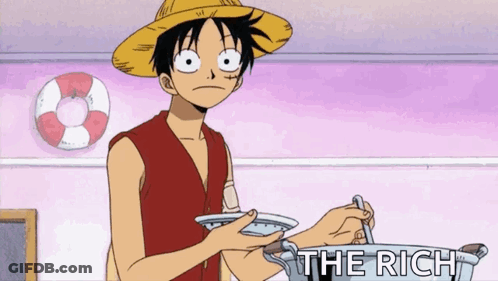Monkey D Luffy Holding Plate And Pot Saying The Rich GIF