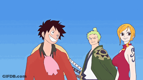 Monkey D Luffy Roronoa Zoro And Nami Standing Together GIF