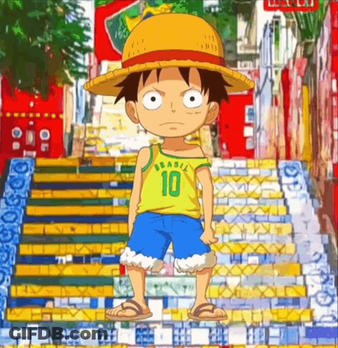 Monkey D. Luffy Stairs Shirt Says Brasil 10 GIF