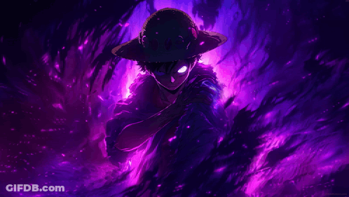 Monkey D Luffy Standing In Dark Room With Purple Lights GIF
