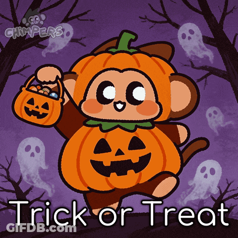 Monkey Dressed As Pumpkin Saying Trick Or Treat GIF