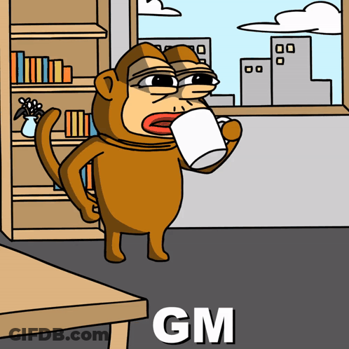Monkey Drinking Coffee GM GIF