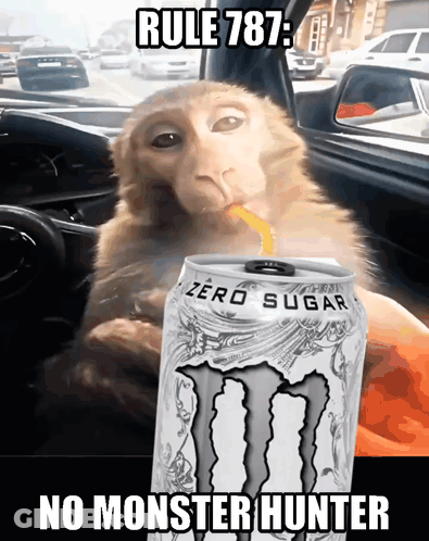 Monkey Drinking Monster Energy Drink GIF