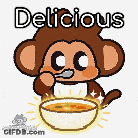Monkey Eating Soup Saying Delicious GIF