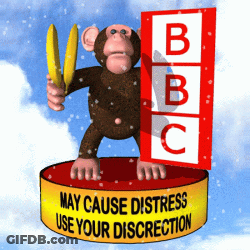 Monkey Holding Banana Sign BBC May Cause Distress GIF