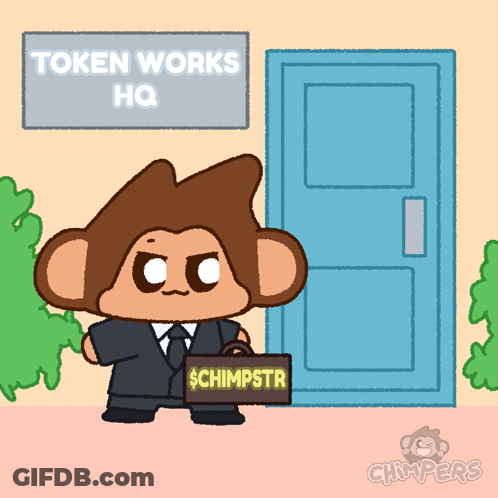 Monkey Holding Briefcase With Sign Saying $ Chimpstr GIF