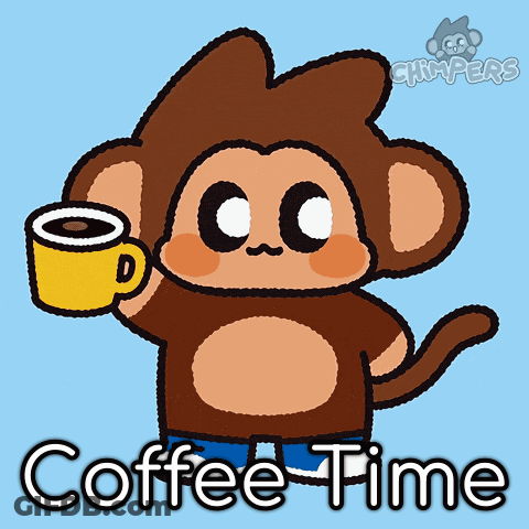Monkey Holding Coffee Saying Coffee Time GIF