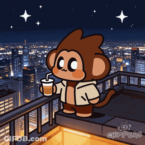 Monkey Holding Drink On Balcony GIF