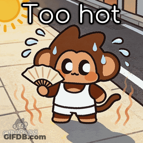 Monkey Holding Fan Saying Too Hot GIF