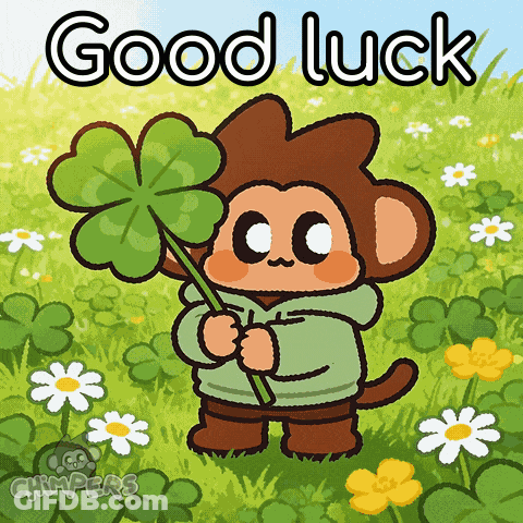 Monkey Holding Four Leaf Clover With Good Luck GIF