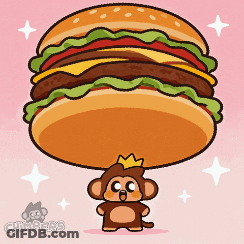 Monkey Holding Giant Hamburger With Chimpers GIF