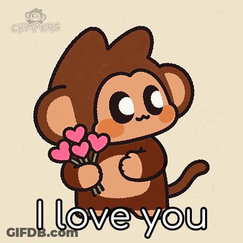 Monkey Holding Hearts Says I Love You GIF