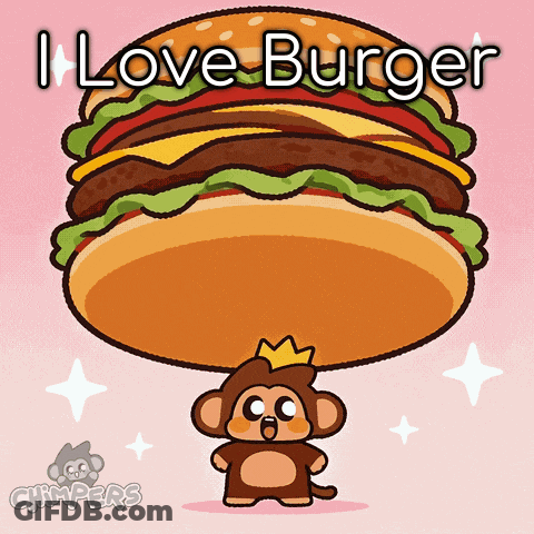 Monkey Holding Large Hamburger I Love Burger GIF