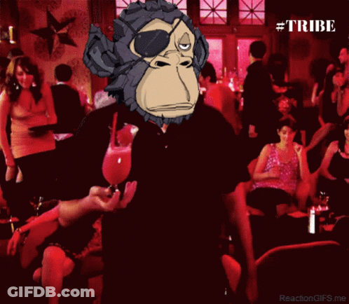 Monkey Holding Wine In Crowded Room GIF
