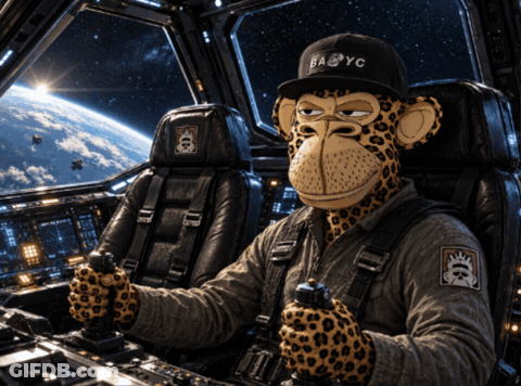 Monkey In Bayc Hat Sitting In Plane Cockpit GIF