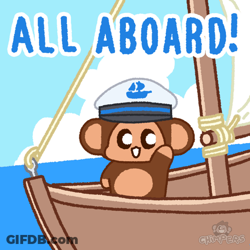Monkey In Boat Saying All Aboard GIF