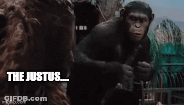 Monkey In Cage Saying Justus Apes Together GIF