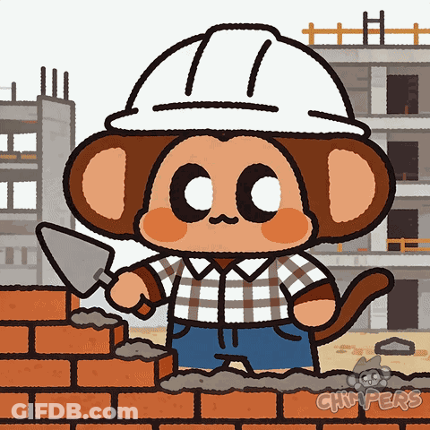 Monkey In Hard Hat Holding Shovel GIF