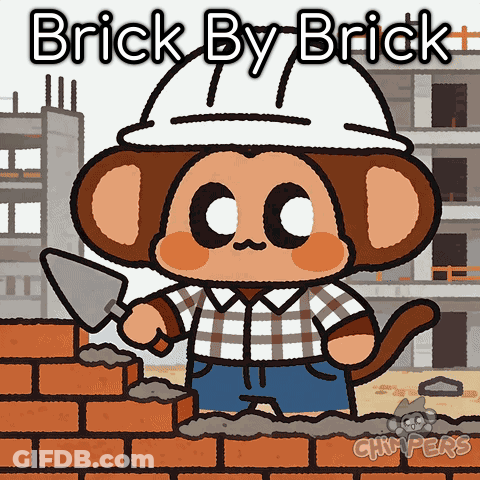 Monkey In Hard Hat Holding Trowel Brick By Brick GIF