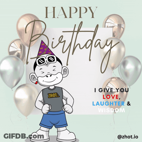 Monkey In Party Hat And Sunglasses Birthday Card GIF