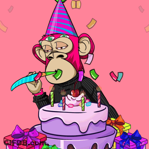 Monkey In Party Hat Blowing Out Candles GIF