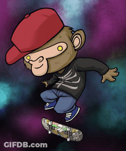 Monkey In Red Hat And Skeleton Shirt Riding Skateboard GIF