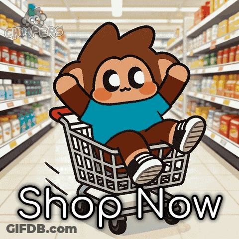 Monkey In Shopping Cart Saying Shop Now GIF