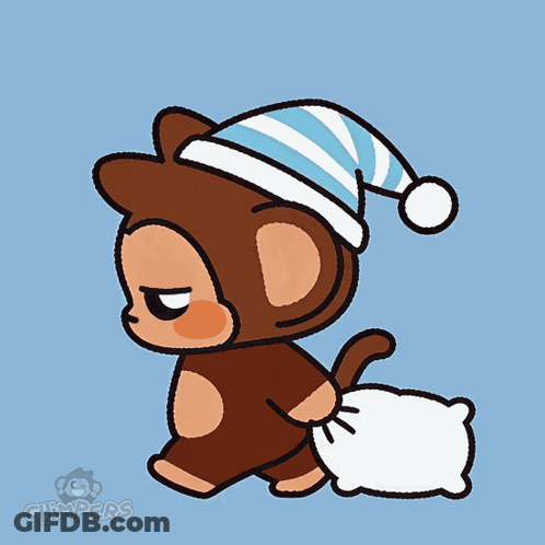 Monkey In Sleep Cap Holding Pillow GIF