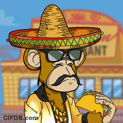 Monkey In Sombrero And Sunglasses Holding Taco GIF