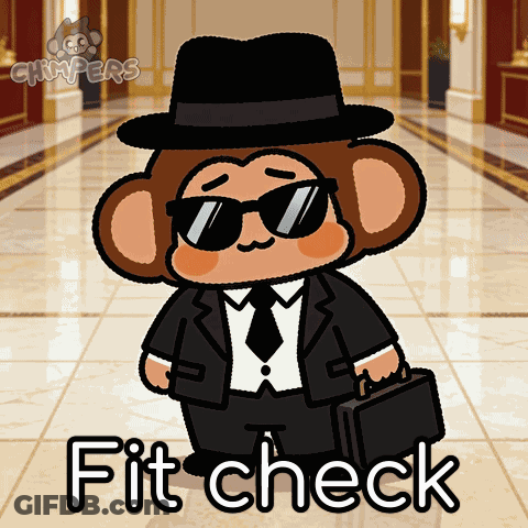 Monkey In Suit Holding Briefcase Says Fit Check GIF