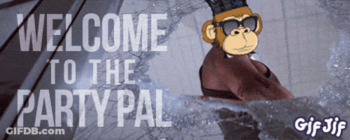 Monkey In Sunglasses And Crown Saying Welcome To The Party GIF
