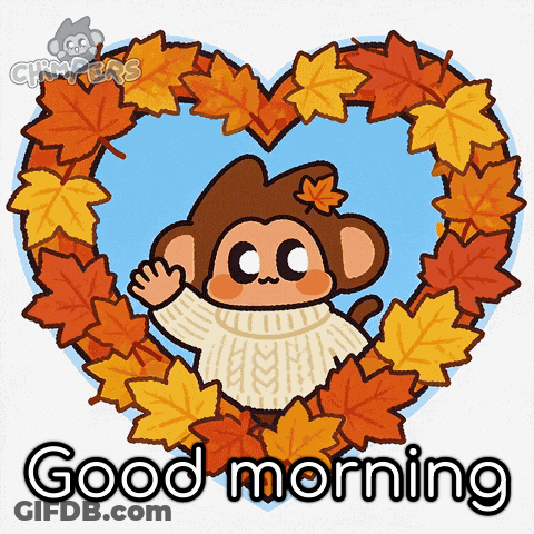 Monkey In Sweater Surrounded By Leaves Saying Good Morning GIF