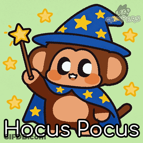 Monkey In Wizard Hat And Cape Holding Wand GIF