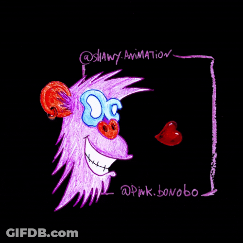 Monkey Kisses Emitting Hearts GIF