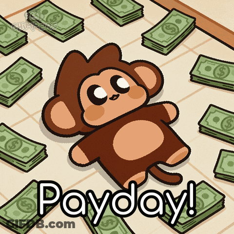 Monkey Laying On Money Stacks Saying Payday GIF
