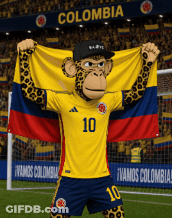 Monkey Mascot Holding Colombia Flag Saying Colombia GIF
