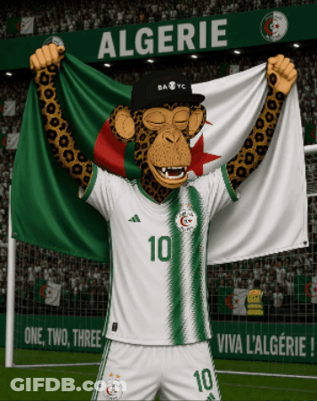 Monkey Mascot Holding Flag Algeria GIF
