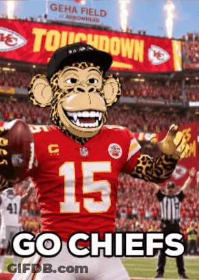 Monkey Mascot Holding Football Go Chiefs Sign GIF