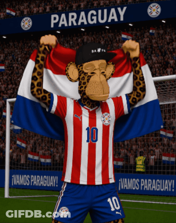 Monkey Mascot Holding Paraguay Flag And Banner GIF