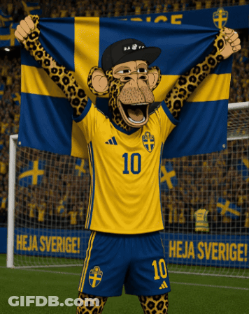 Monkey Mascot Holding Swedish Flag With Number 10 GIF