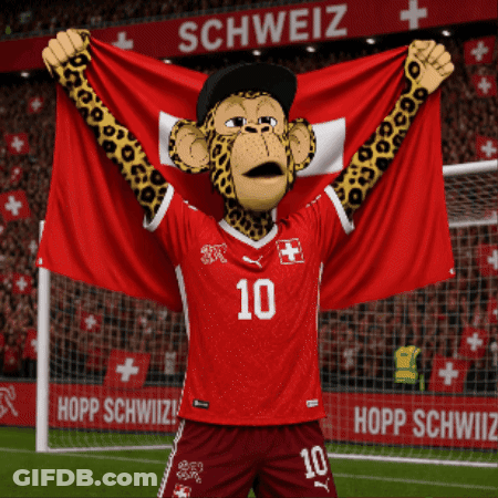 Monkey Mascot Holding Swiss Flag Number 10 GIF